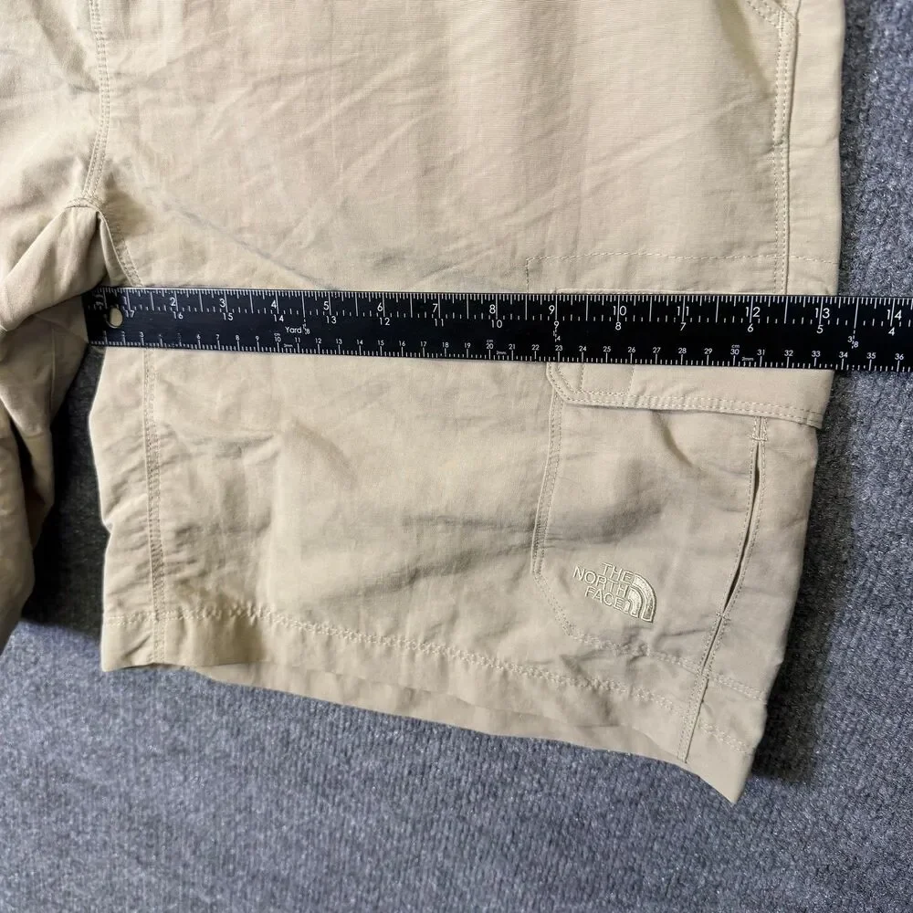 The North Face Mens Cargo Shorts L Tan Khaki Nylon Hiking Outdoor Elastic Waist